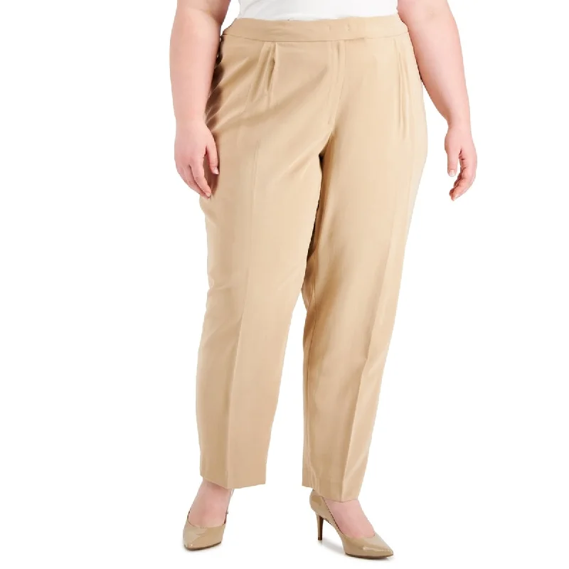 Anne Klein Women's Pleated High Rise Pull On Pants Brown Size 16W