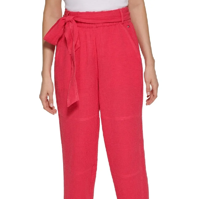 Tommy Hilfiger Women's Belted Pull On Pants Pink Size Large