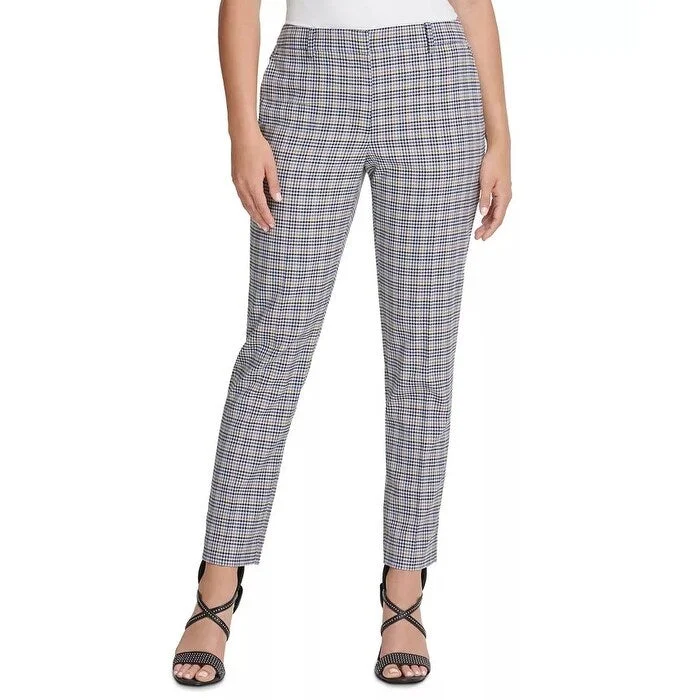 DKNY Women's Houndstooth Fixed Waist Skinny Pants Grey Multi Size 2