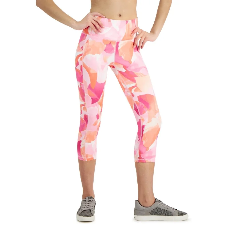 ID Ideology Women's Petal Print Side Pocket Cropped Leggings Pink Size X-Large