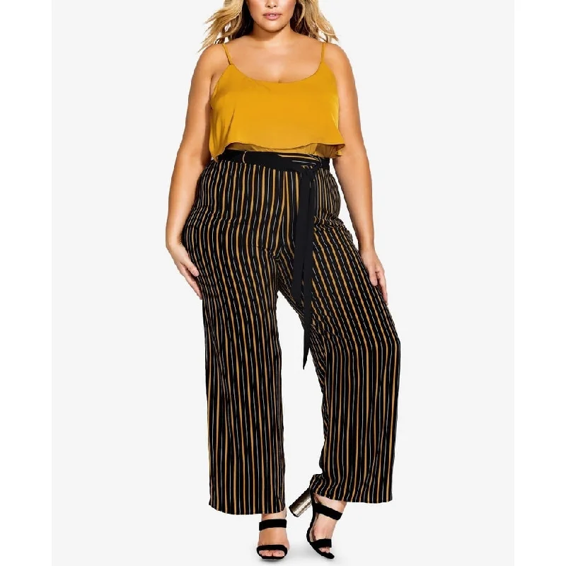 City Chic Women's Trendy Plus Size Striped Palazzo Pants Black Size Petite Small