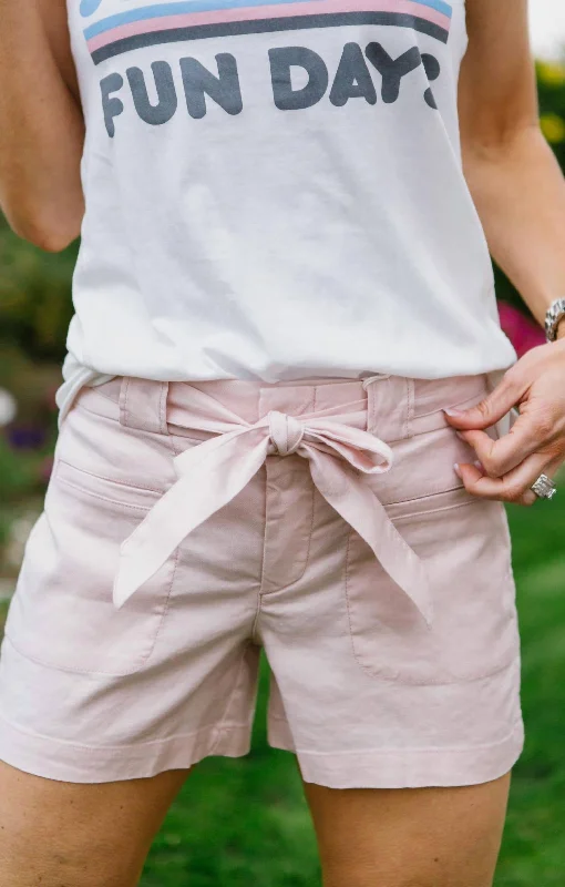 Nina Tie Belt Linen Short In Peach