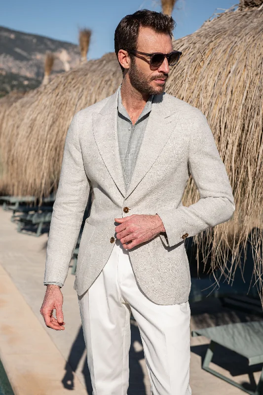 Stone herringbone linen jacket "Soragna Collection" - Made in Italy