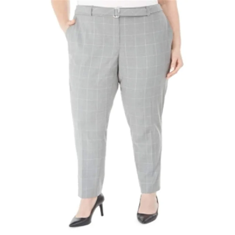 Calvin Klein Women's Belted Check Wear to Work Pants Gray Size 18W - 18