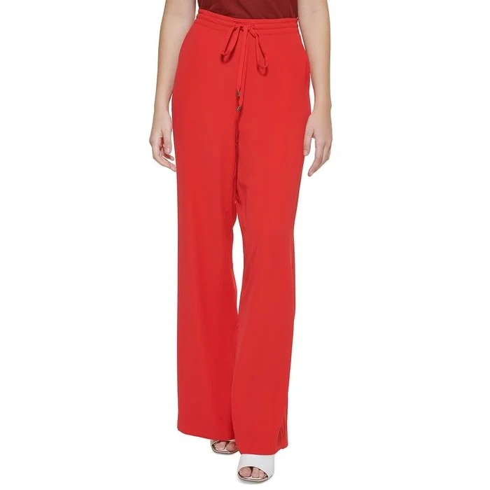 DKNY Women's Drawstring Wide Leg Pants Red Size X-Large