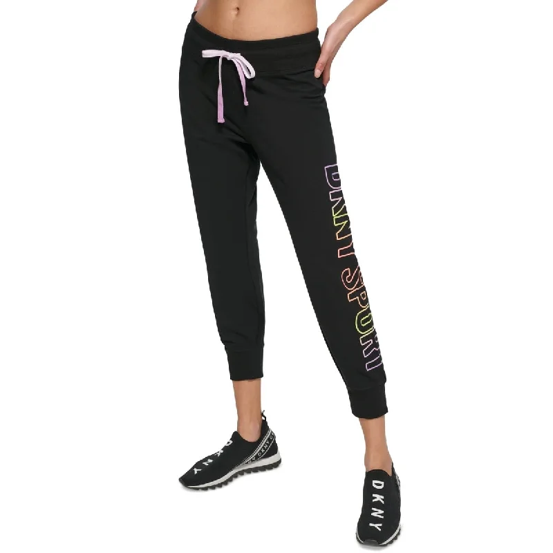 Dkny Women's Ombre Logo Cropped Joggers Black Size X-Large