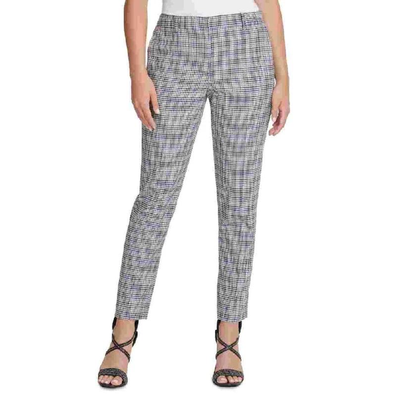 Dkny Women's Zippered Houndstooth Pants Black,Blue Size 12