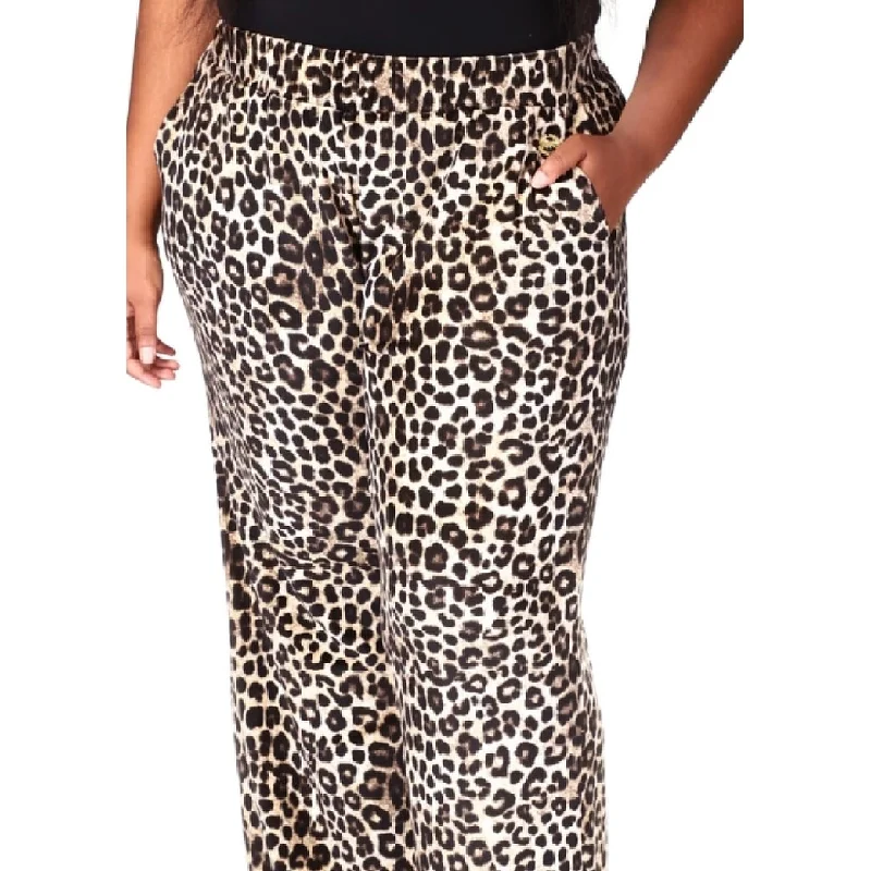 Michael Kors Women's Animal Print Velour Wide Leg Pants Brown Size 3X