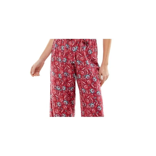 Kingston Grey Junior's Floral Print Off The Shoulder Jumpsuit Red Size Medium