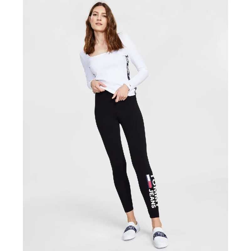 Tommy Jeans Women's Side Logo Print Leggings Black Size X-Small