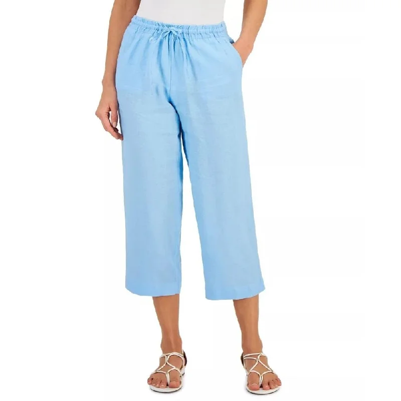 Charter Club Women's Tie Waist Cropped Pants Blue Size 10