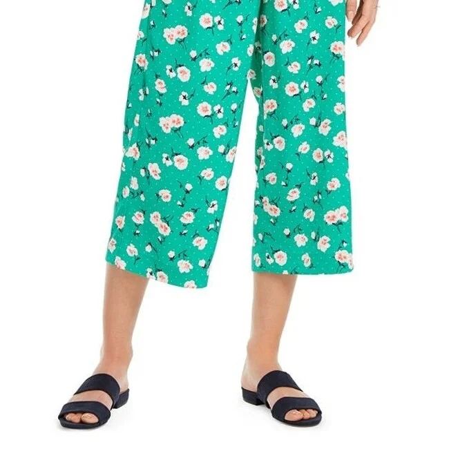 Maison Jules Women's Petal Print Culotte Pants Green Size X-Large