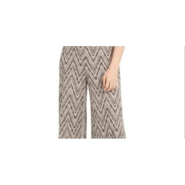 Ny Collection Women's Hardware Trim Printed Pants Brown Size Petite