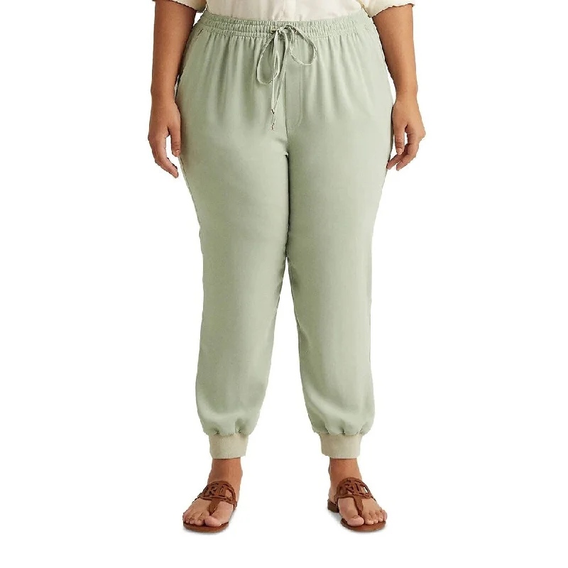 Ralph Lauren Women's Pocketed Drawstring Crepe Sweatpants Cuffed Pants Green 20W