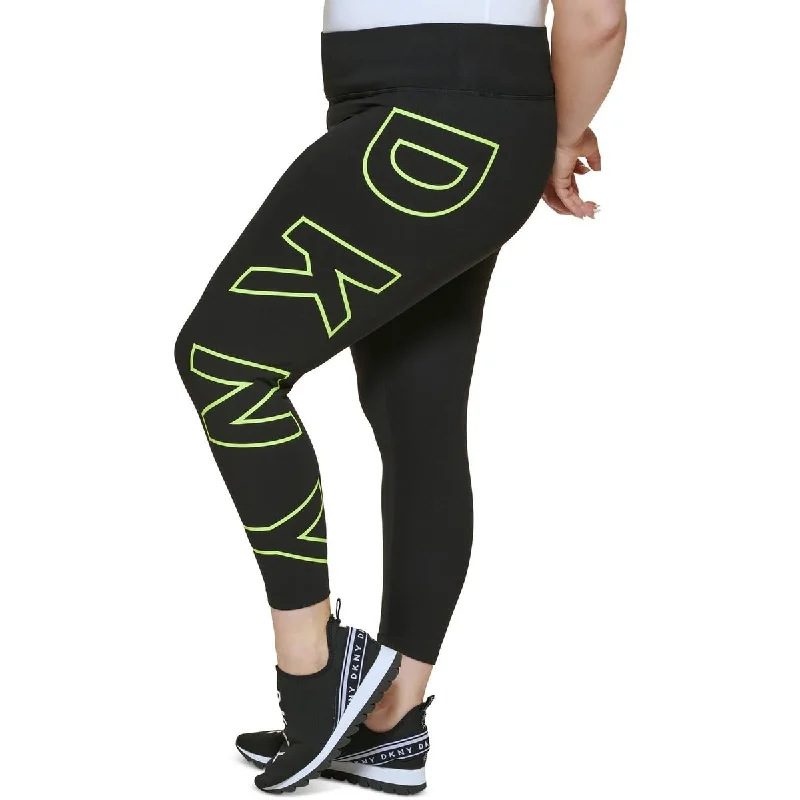 DKNY Women's High Waisted 7/8 Exploded Logo Leggings Black Size 2X