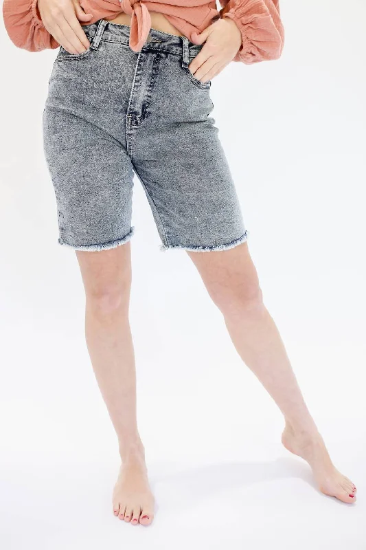 The Becca High Waist Denim Shorts In Medium Wash