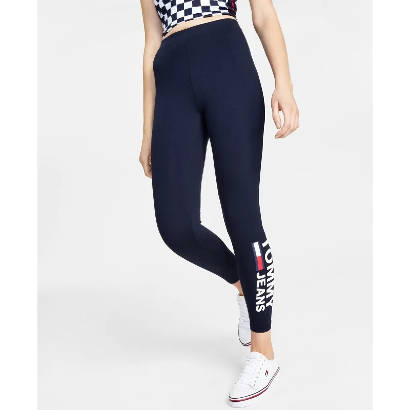 Tommy Jeans Women's Side Logo Print Leggings Blue Size X-Small