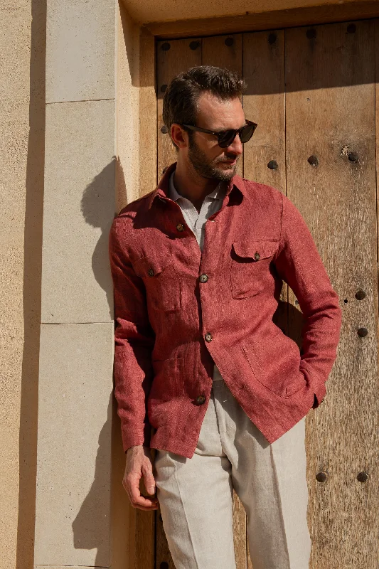 Red herringbone linen safari jacket – Made in Italy