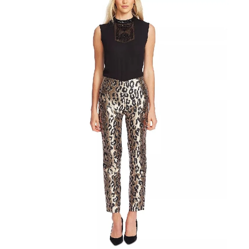 Vince Camuto Women's Leopard Jacquard Metallic Slim Trousers Gold Size 2