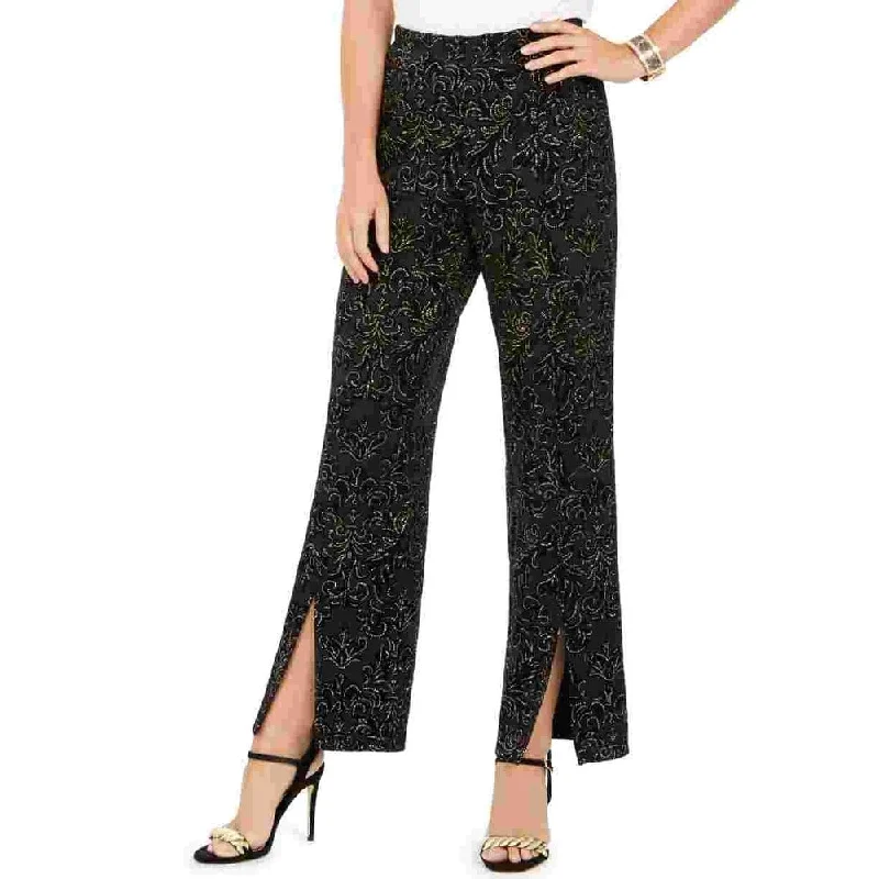 28Th & Park Women's Glitter Burnout Velvet Slit Pants Yellow Size X-Large