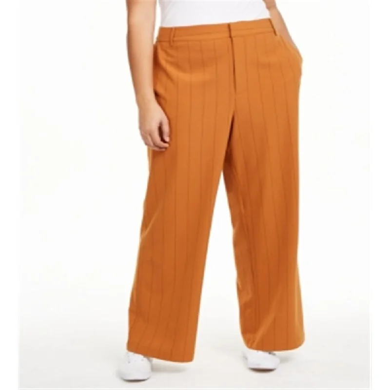 Danielle Bernstein Women's Plus Pinstripe Wide Leg Trouser Pants Orange Size 24W