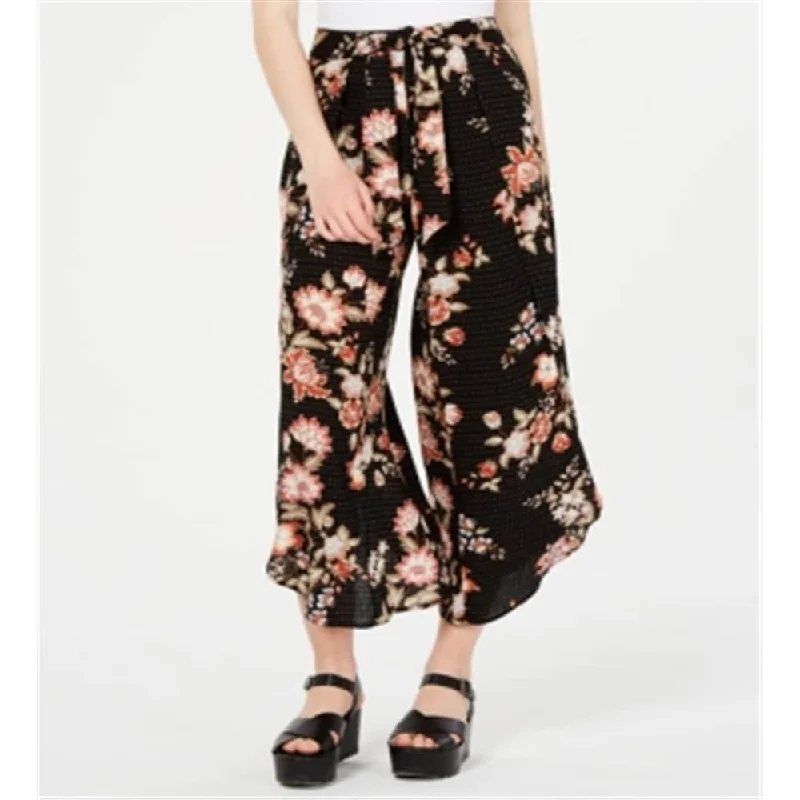 American Rag Junior's Floral Print Flyaway Soft Ankle Pants Black