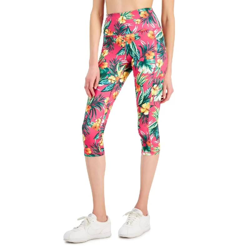 ID Ideology Women's Tropical Side Pocket Cropped Leggings Pink Size Petite Large - Petite L