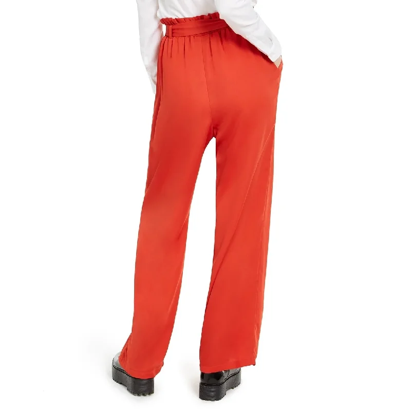 Bcx Junior's Belted Paperbag Waist Pants Orange Size Medium