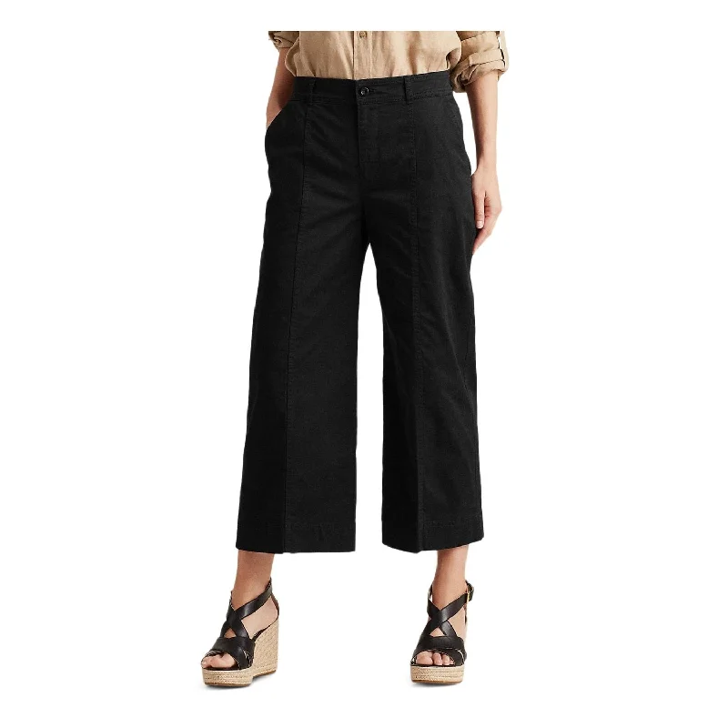 Ralph Lauren Women's Cropped Hi rise Wide Leg Pants Black Size 18