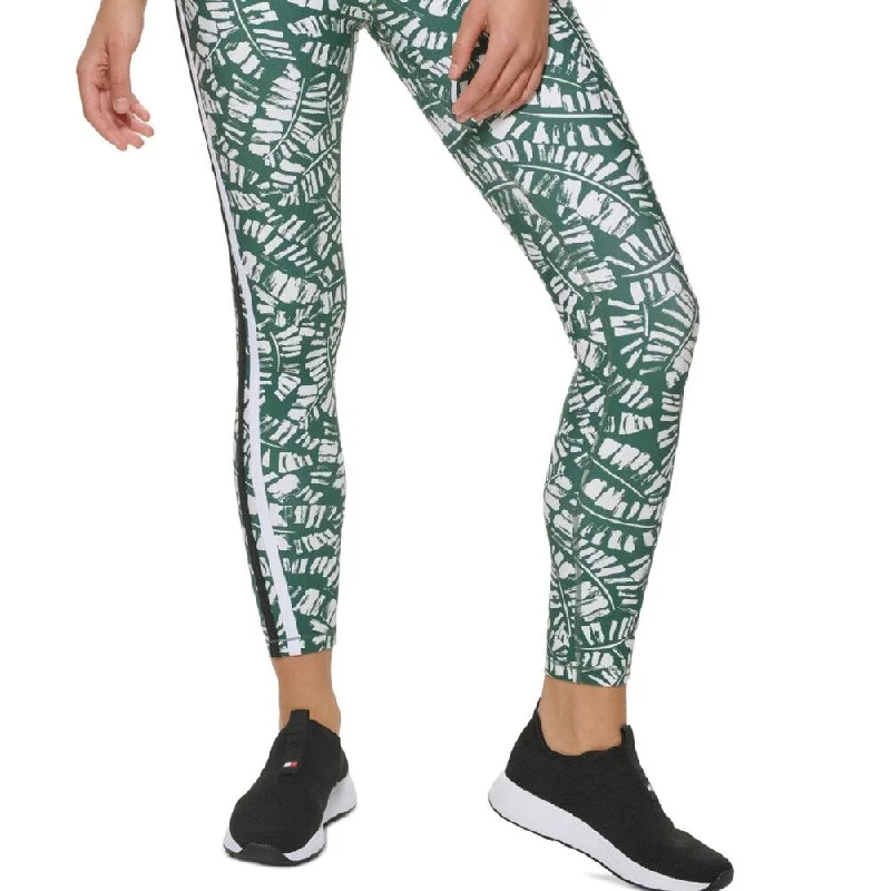 Tommy Hilfiger Women's Sport Palm Print High Rise Leggings Green Size X-Small