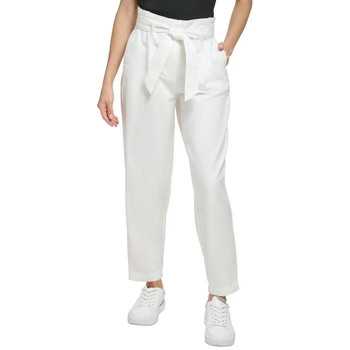 Calvin Klein Women's Paperbag Waist Belted Pants White Size Medium